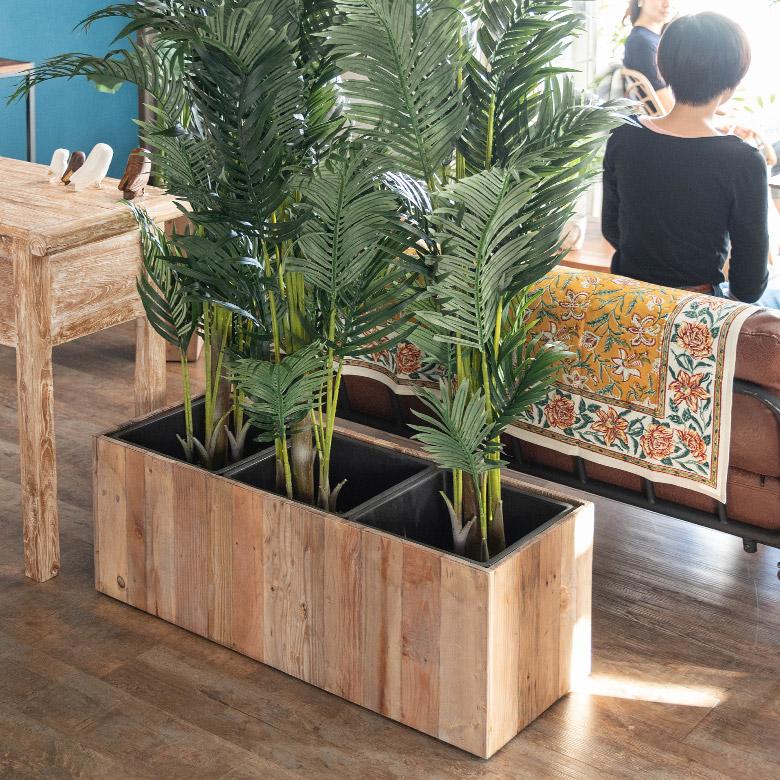 プランターカバー ウッド プランターボックス 長方形 3分割大 7号用×3 インナーポット付き 底穴なし 木製 外寸 幅93.5cm 奥行33.5cm 高さ35cm n-51 | ブランド登録なし | 03