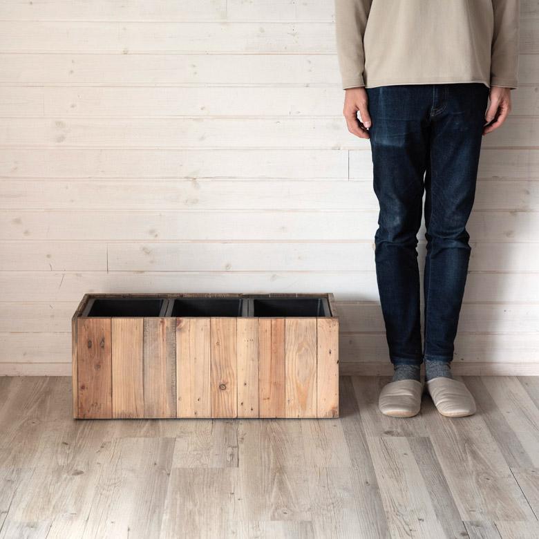 プランターカバー ウッド プランターボックス 長方形 3分割小 5号用×3 インナーポット付き 底穴なし 木製 外寸 幅66.5cm 奥行24.5cm 高さ26cm o-51 | ブランド登録なし | 13