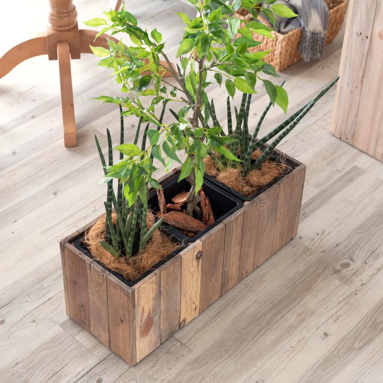 プランターカバー ウッド プランターボックス 長方形 3分割小 5号用×3 インナーポット付き 底穴なし 木製 外寸 幅66.5cm 奥行24.5cm 高さ26cm o-51 | ブランド登録なし | 15