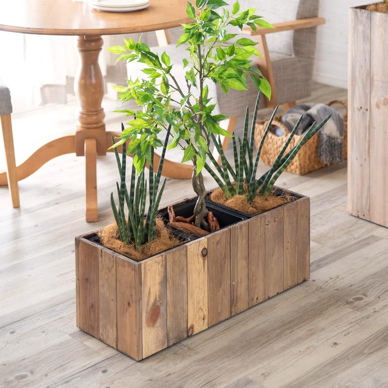 プランターカバー ウッド プランターボックス 長方形 3分割小 5号用×3 インナーポット付き 底穴なし 木製 外寸 幅66.5cm 奥行24.5cm 高さ26cm o-51 | ブランド登録なし | 03