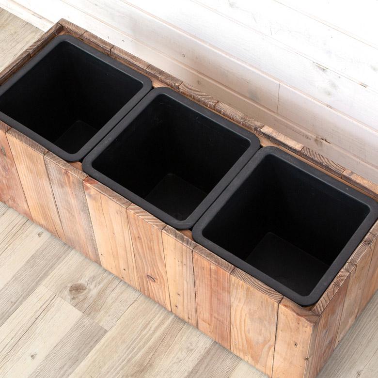 プランターカバー ウッド プランターボックス 長方形 3分割小 5号用×3 インナーポット付き 底穴なし 木製 外寸 幅66.5cm 奥行24.5cm 高さ26cm o-51 | ブランド登録なし | 08