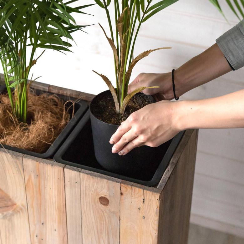 プランターカバー ウッド プランター ボックス 長方形 3分割 トール スクエア型 5号用×3 インナーポット付 底穴なし 木製 51171 |  | 06