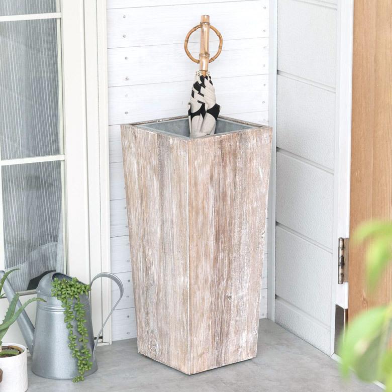 傘立て スリム 角型 古木風仕上げ 木製 ホワイトウォッシュ W 約 24.5cm D 24.5cm H 55cm 51257-wh | 