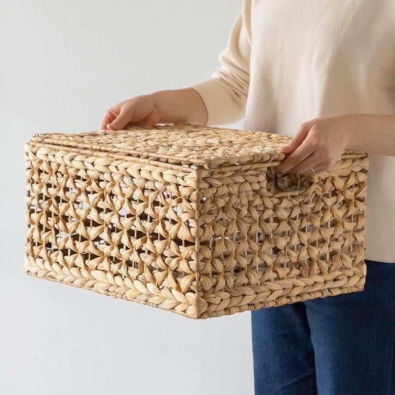 かご バスケット ウォーターヒヤシンス Lサイズ ふた付き 蓋付き 約 W 43cm D 35cm H 23cm 51279 |  | 10