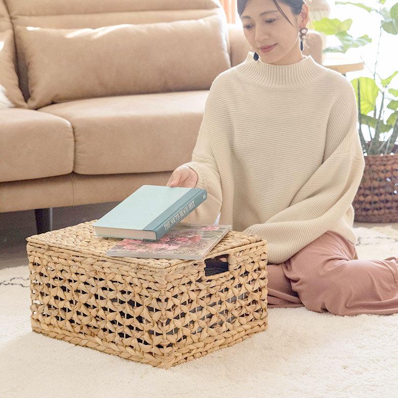 かご バスケット ウォーターヒヤシンス Lサイズ ふた付き 蓋付き 約 W 43cm D 35cm H 23cm 51279 |  | 12