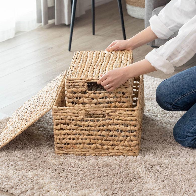 かご バスケット ウォーターヒヤシンス Lサイズ ふた付き 蓋付き 約 W 43cm D 35cm H 23cm 51279 |  | 17