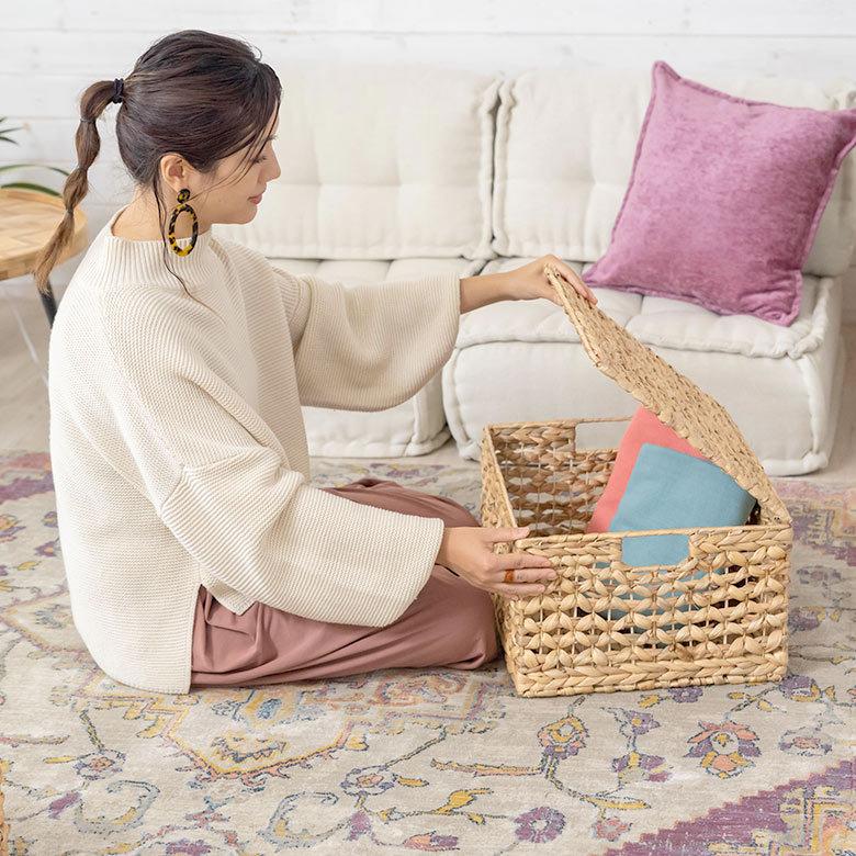 かご バスケット ウォーターヒヤシンス Lサイズ ふた付き 蓋付き 約 W 43cm D 35cm H 23cm 51279 |  | 19