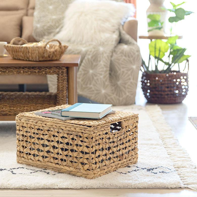 かご バスケット ウォーターヒヤシンス Lサイズ ふた付き 蓋付き 約 W 43cm D 35cm H 23cm 51279 |  | 06