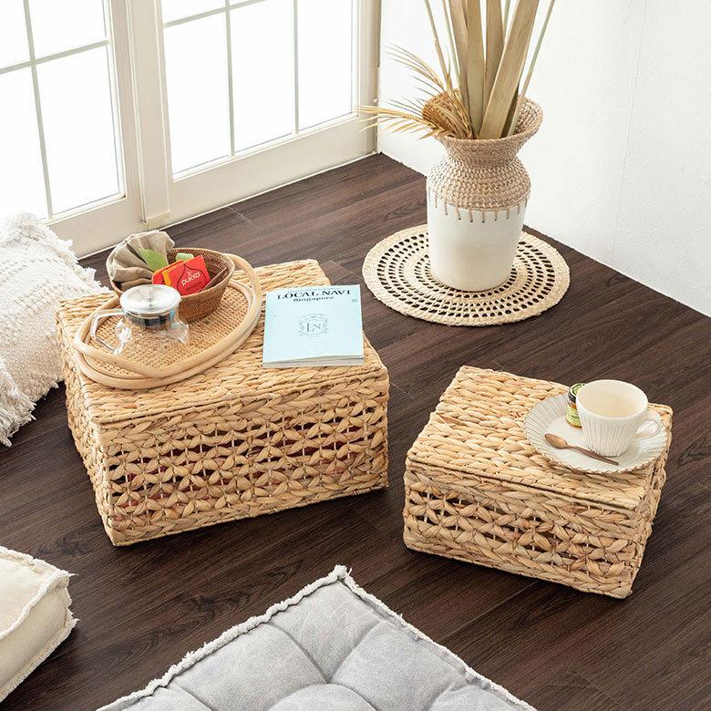 かご バスケット ウォーターヒヤシンス Lサイズ ふた付き 蓋付き 約 W 43cm D 35cm H 23cm 51279 |  | 09