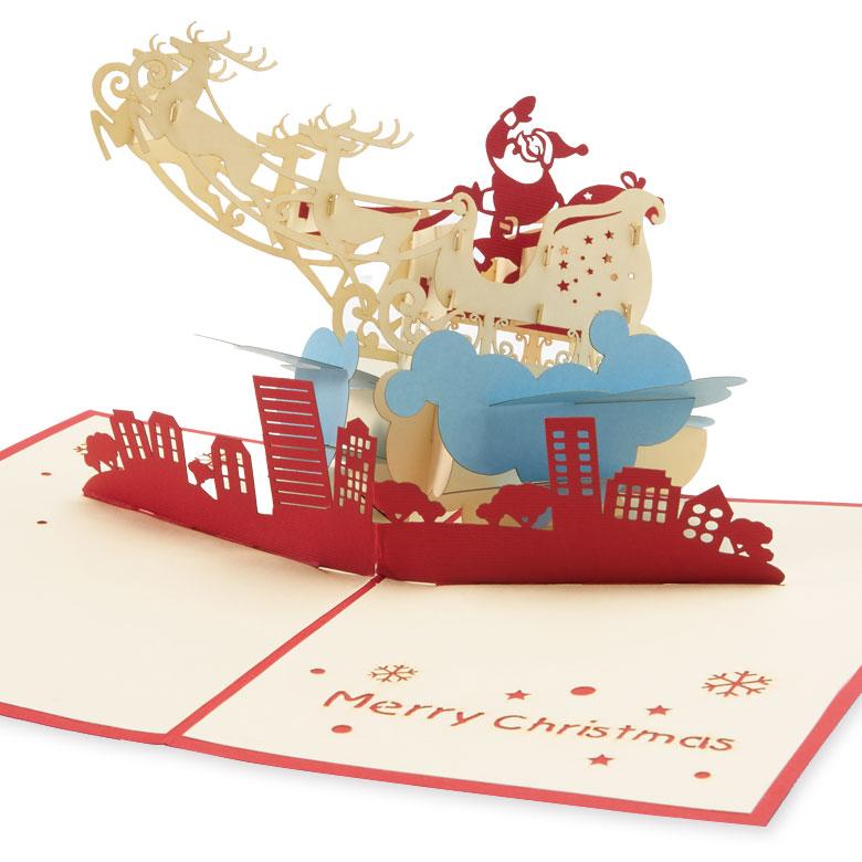 クリスマスカード 立体 ポップアップ サンタ サンタクロース トナカイ 飛び出す 3D メッセージカード おしゃれ かわいい シンプル レター カード アジアン 51375 | ブランド登録なし | 11