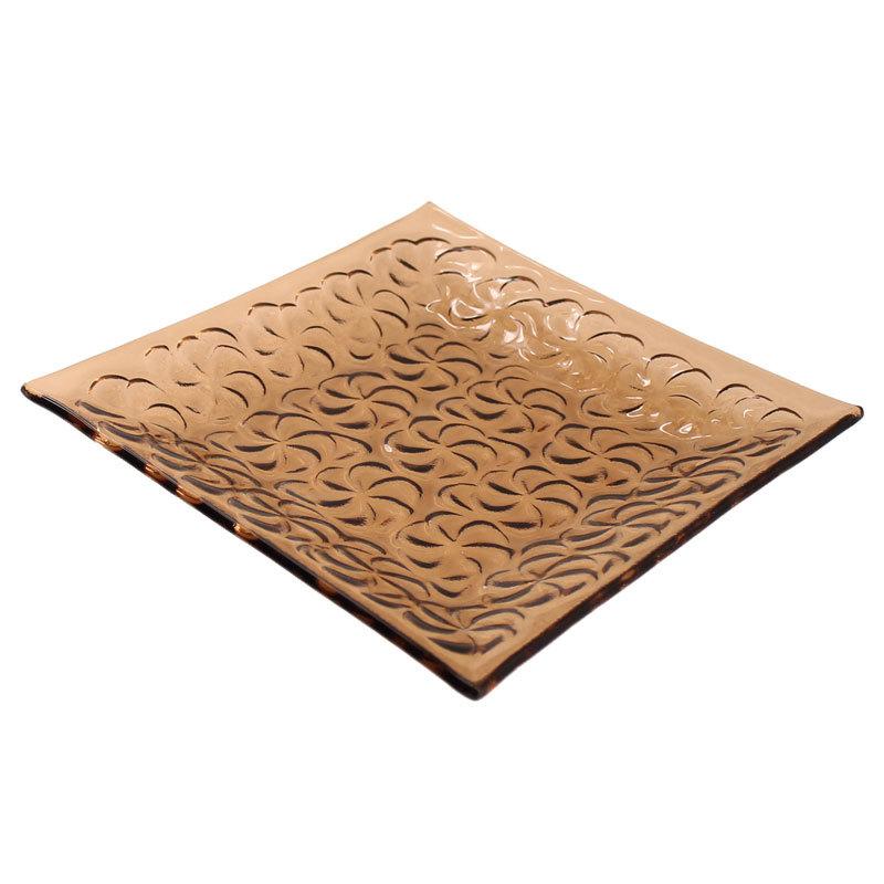 プルメリア柄 ガラスプレート アンバー Lサイズ 21×21cm 62121