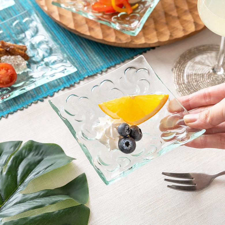 ガラス プレート スクエア SSサイズ 食器 皿 小皿 四角 角皿 前菜