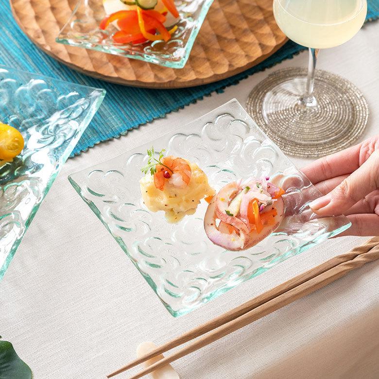 ガラス プレート スクエア Sサイズ 食器 皿 小皿 四角 角皿 前菜