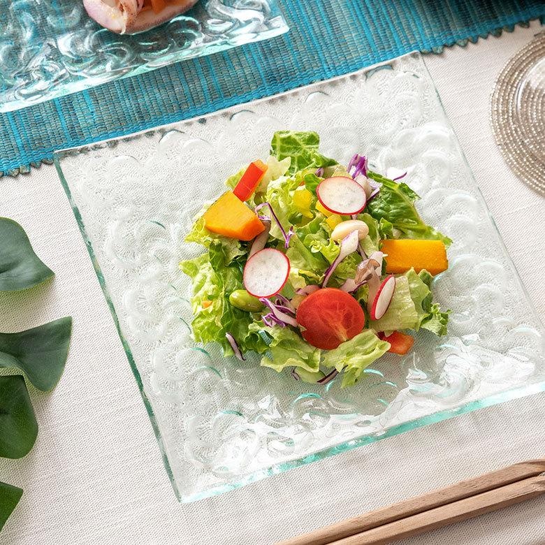 ガラス プレート スクエア Mサイズ 食器 皿 中皿 四角 角皿 前菜