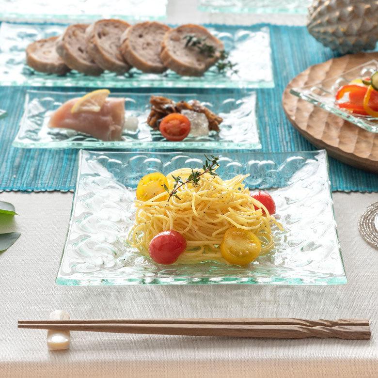 ガラス プレート スクエア Lサイズ 食器 皿 大皿 四角 角皿 前菜