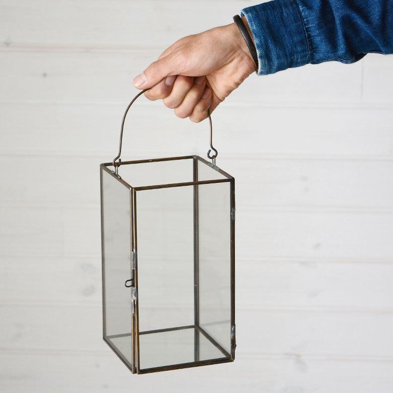 ガラスと真鍮でできた大きなキャンドルランタン(63150) 【ガラス