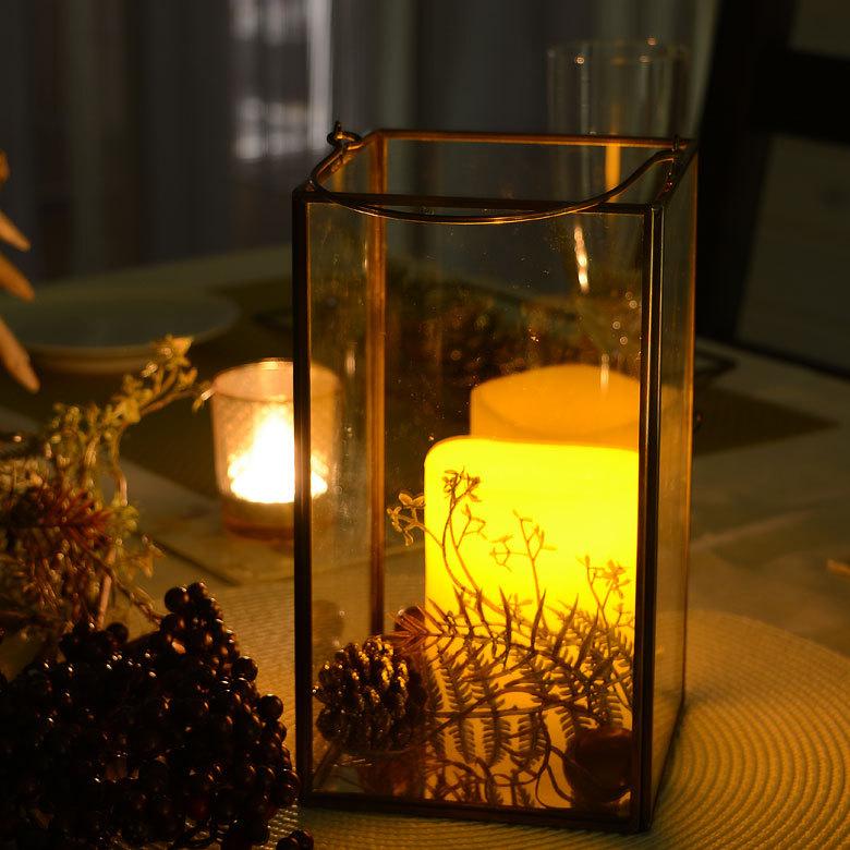 ガラスと真鍮でできた大きなキャンドルランタン(63150) 【ガラス