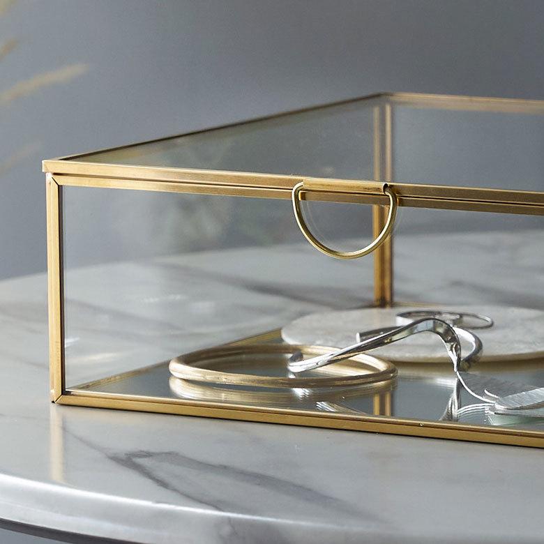 ガラス ケース ジュエリー ボックス ふた付き 小物 入れ 卓上 真鍮