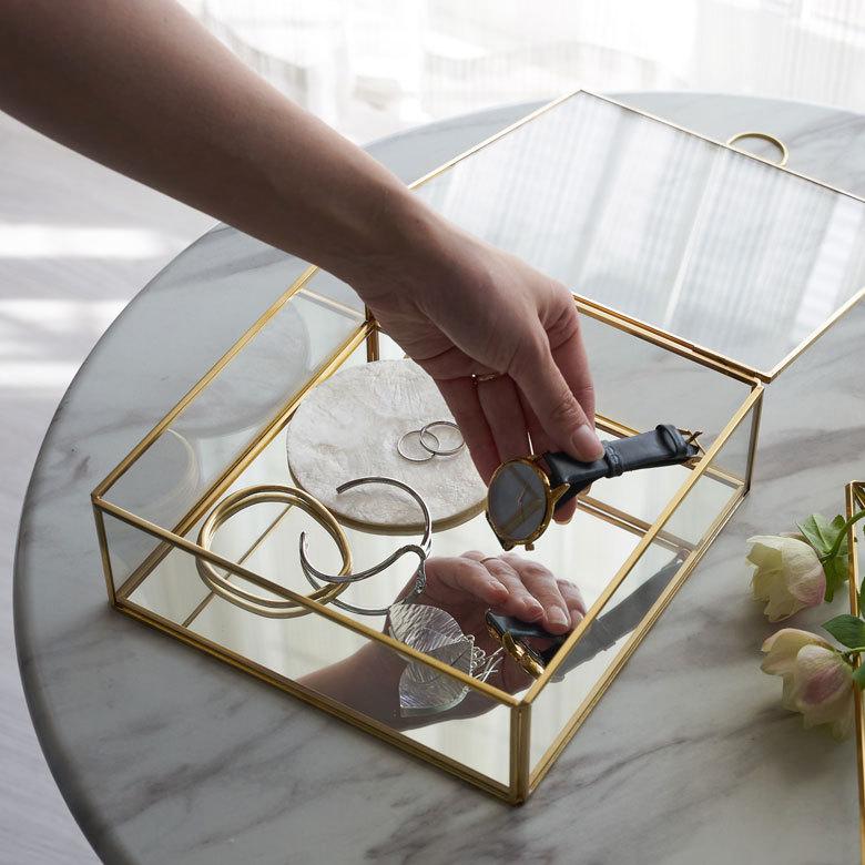 ガラス ケース ジュエリー ボックス ふた付き 小物 入れ 卓上 真鍮 ゴールド アクセサリー 収納 コレクション アンティーク おしゃれ 北欧 アジアン 雑貨 63170 | ブランド登録なし | 03