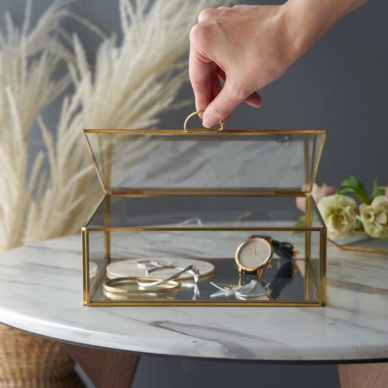ガラス ケース ジュエリー ボックス ふた付き 小物 入れ 卓上 真鍮 ゴールド アクセサリー 収納 コレクション アンティーク おしゃれ 北欧 アジアン 雑貨 63170 | ブランド登録なし | 05