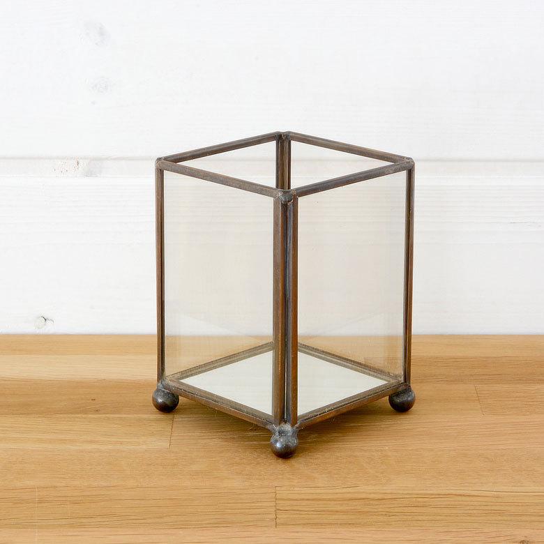 ガラスと真鍮でできた長方形のキャンドルホルダー(63180)【キャンドルホルダー ガラスボックス ガラスケース ディスプレイケース 小物入れ】 | 