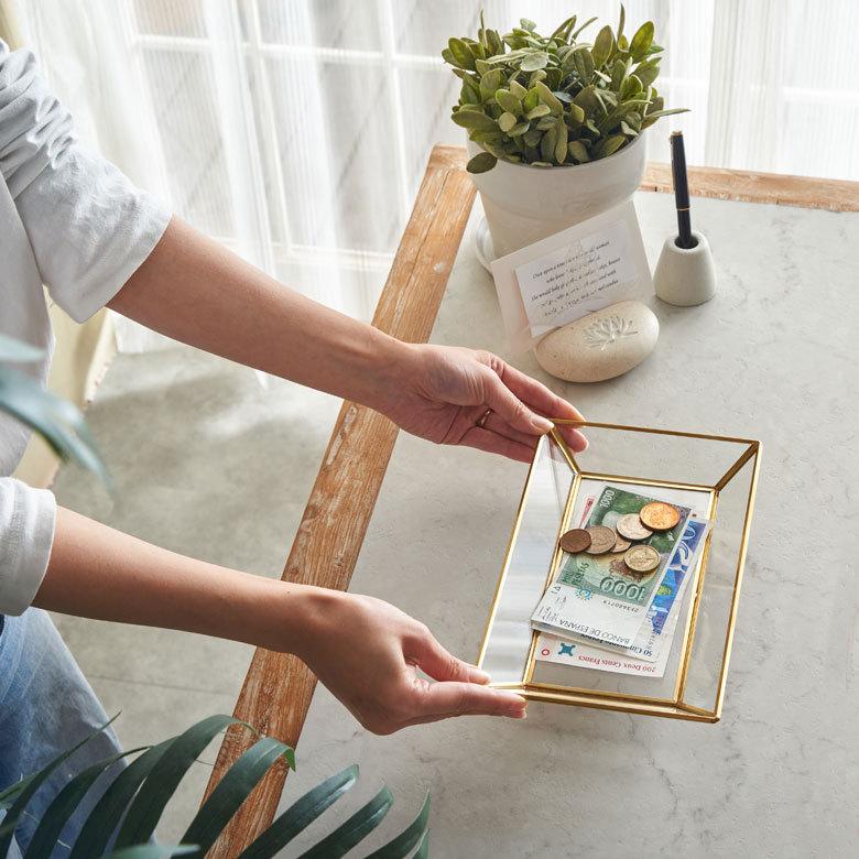 キャッシュ トレー ケース トレイ つり銭 ガラス 真鍮 ゴールド アクセサリー コイン マネー ディスプレイ アンティーク おしゃれ 北欧 アジアン 雑貨 63190 | ブランド登録なし | 01