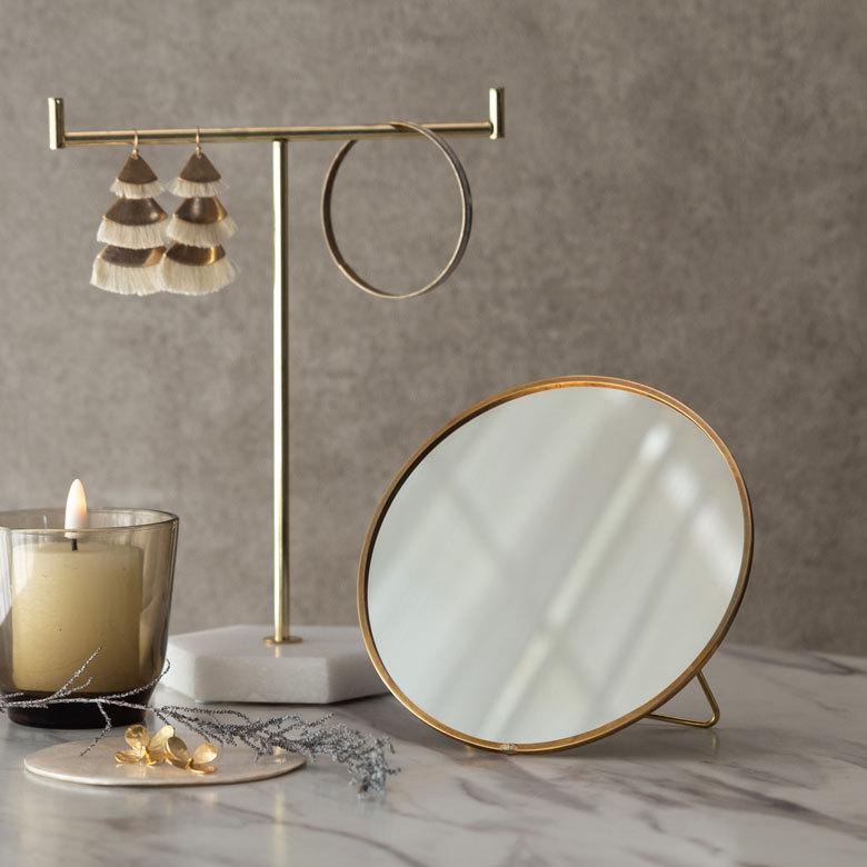 スタンドミラー 丸型 真鍮フレーム 卓上ミラー 鏡 かがみ カガミ ミラー 卓上鏡 アンティーク調 コンパクト 丸型 化粧鏡 66713 | ブランド登録なし | 10