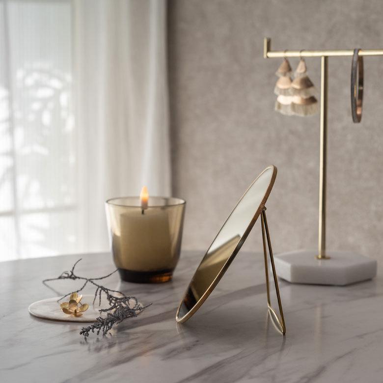 スタンドミラー 丸型 真鍮フレーム 卓上ミラー 鏡 かがみ カガミ ミラー 卓上鏡 アンティーク調 コンパクト 丸型 化粧鏡 66713 | ブランド登録なし | 16