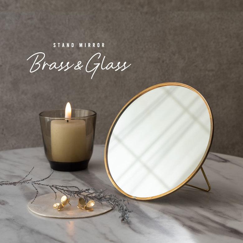 スタンドミラー 丸型 真鍮フレーム 卓上ミラー 鏡 かがみ カガミ ミラー 卓上鏡 アンティーク調 コンパクト 丸型 化粧鏡 66713 | ブランド登録なし | 17