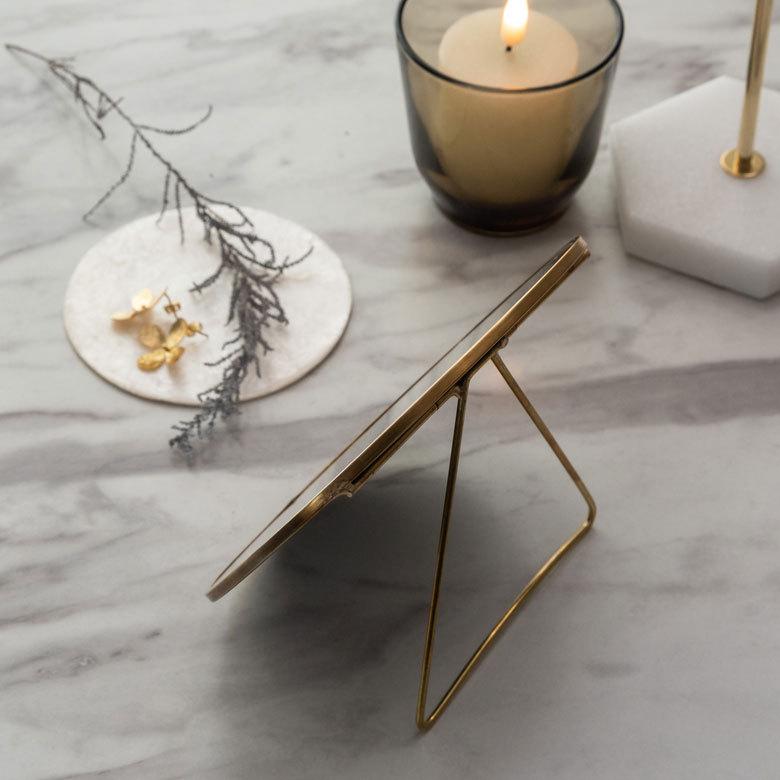 スタンドミラー 丸型 真鍮フレーム 卓上ミラー 鏡 かがみ カガミ ミラー 卓上鏡 アンティーク調 コンパクト 丸型 化粧鏡 66713 | ブランド登録なし | 09