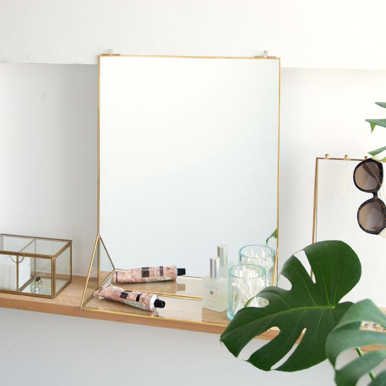 壁掛けミラー 飾り棚付き スクエア型 真鍮フレーム ゴールド ミラー 鏡 ウォールミラー 長方形 オーバルタイプ 壁掛け 吊り下げ アンティーク調 化粧鏡 66718 | ブランド登録なし | 10