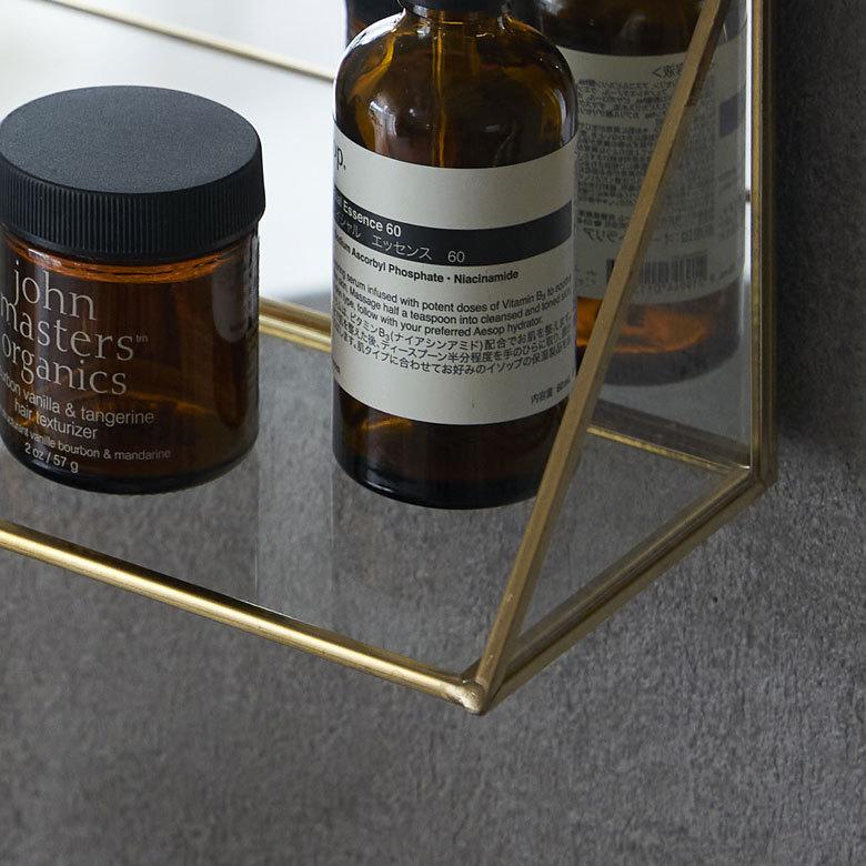 壁掛けミラー 飾り棚付き スクエア型 真鍮フレーム ゴールド ミラー 鏡 ウォールミラー 長方形 オーバルタイプ 壁掛け 吊り下げ アンティーク調 化粧鏡 66718 | ブランド登録なし | 13