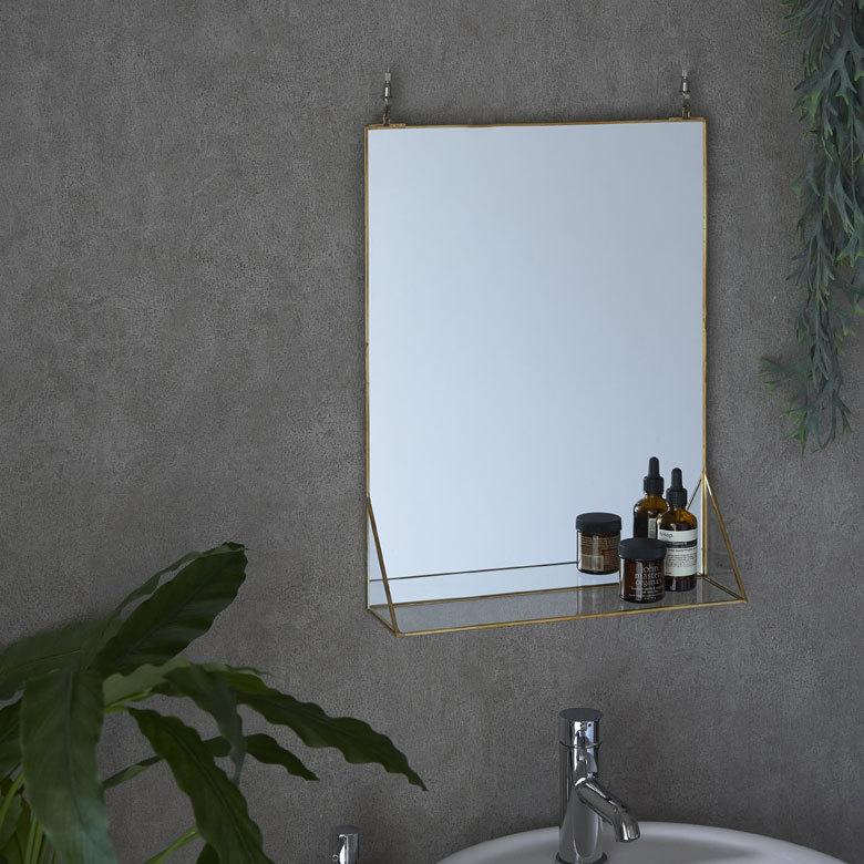 壁掛けミラー 飾り棚付き スクエア型 真鍮フレーム ゴールド ミラー 鏡 ウォールミラー 長方形 オーバルタイプ 壁掛け 吊り下げ アンティーク調 化粧鏡 66718 | ブランド登録なし | 14