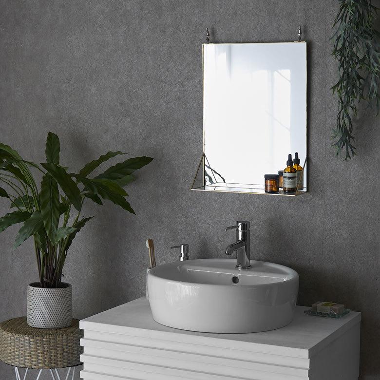 壁掛けミラー 飾り棚付き スクエア型 真鍮フレーム ゴールド ミラー 鏡 ウォールミラー 長方形 オーバルタイプ 壁掛け 吊り下げ アンティーク調 化粧鏡 66718 | ブランド登録なし | 03