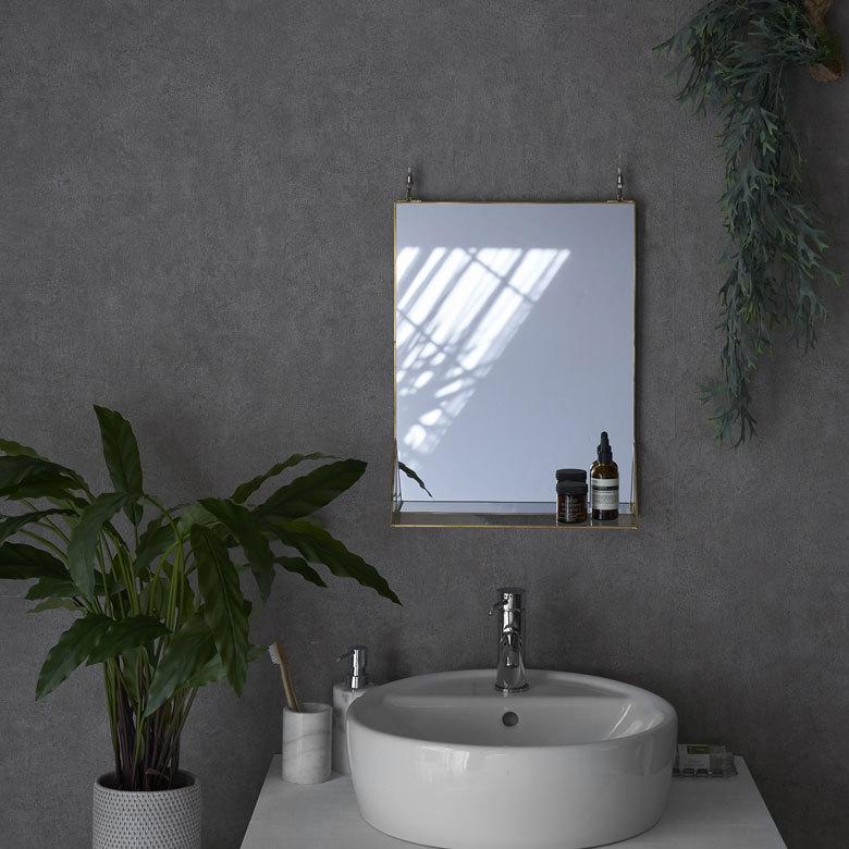 壁掛けミラー 飾り棚付き スクエア型 真鍮フレーム ゴールド ミラー 鏡 ウォールミラー 長方形 オーバルタイプ 壁掛け 吊り下げ アンティーク調 化粧鏡 66718 | ブランド登録なし | 08