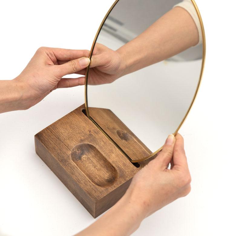 卓上ミラー オーバル型 真鍮フレーム 天然木台 角度調整対応 スタンド 鏡 かがみ カガミ テーブル アンティーク調 コンパクト 楕円型 化粧鏡 おしゃれ 66900｜asia-kobo｜07