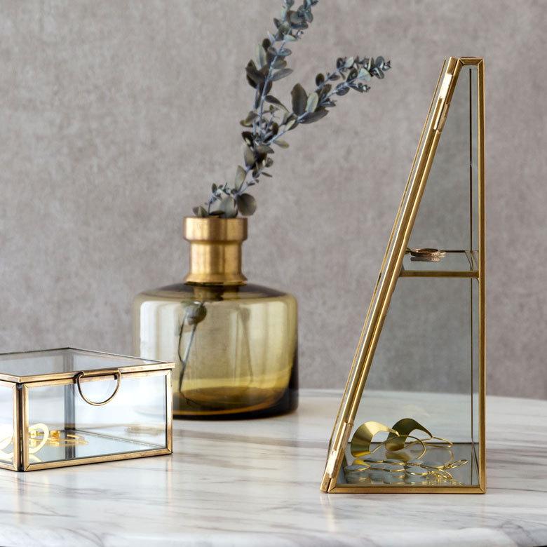 ジュエリーケース アクセサリー ジュエリー 収納 ガラス 真鍮 ミラー ゴールド 金 クリア 約 W 17cm D 9cm H 23.5cm 66980 |  | 10