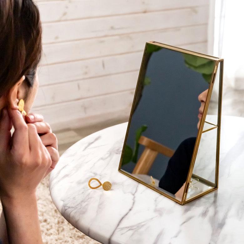 ジュエリーケース アクセサリー ジュエリー 収納 ガラス 真鍮 ミラー ゴールド 金 クリア 約 W 17cm D 9cm H 23.5cm 66980 |  | 12