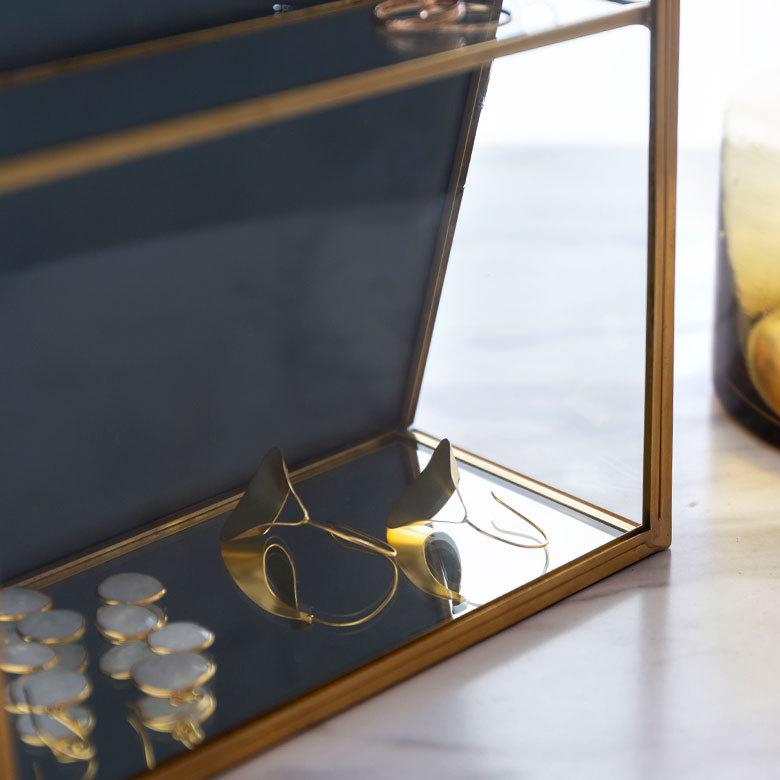 ジュエリーケース アクセサリー ジュエリー 収納 ガラス 真鍮 ミラー ゴールド 金 クリア 約 W 17cm D 9cm H 23.5cm 66980 |  | 14