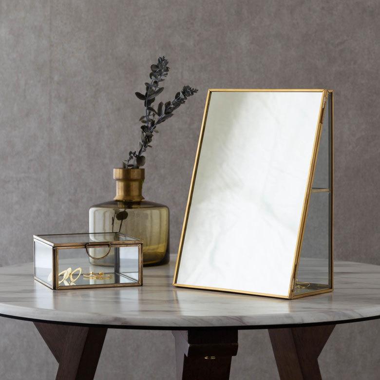 ジュエリーケース アクセサリー ジュエリー 収納 ガラス 真鍮 ミラー ゴールド 金 クリア 約 W 17cm D 9cm H 23.5cm 66980 |  | 15