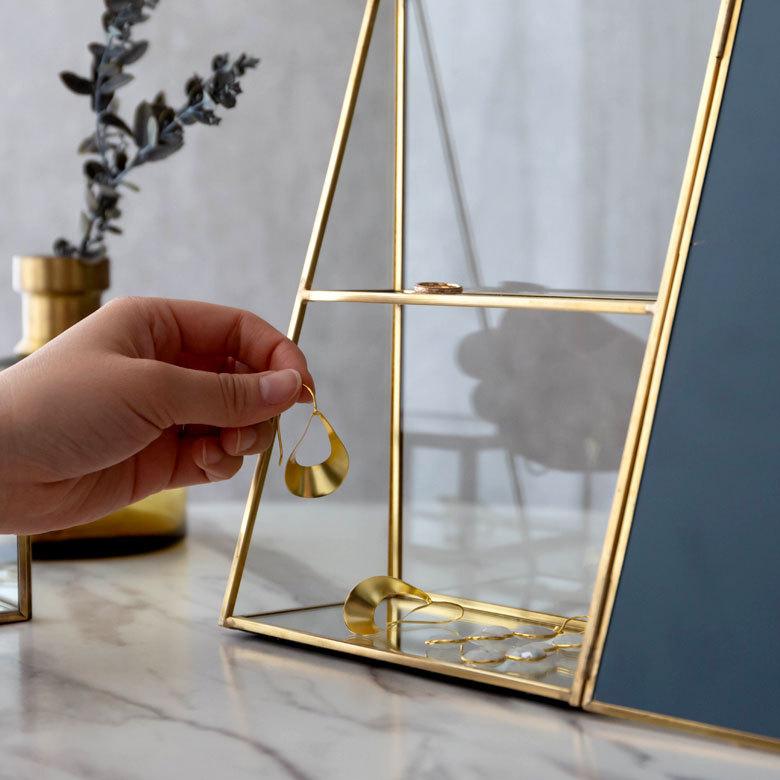 ジュエリーケース アクセサリー ジュエリー 収納 ガラス 真鍮 ミラー ゴールド 金 クリア 約 W 17cm D 9cm H 23.5cm 66980 |  | 03