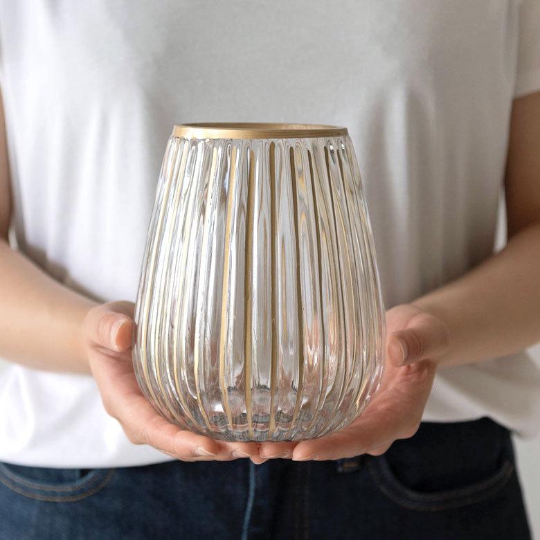 フラワーベース クリア ガラス 花瓶 Sサイズ 約 W 13cm D 13cm H 16cm マット アンティーク ゴールド 66983 |  | 12