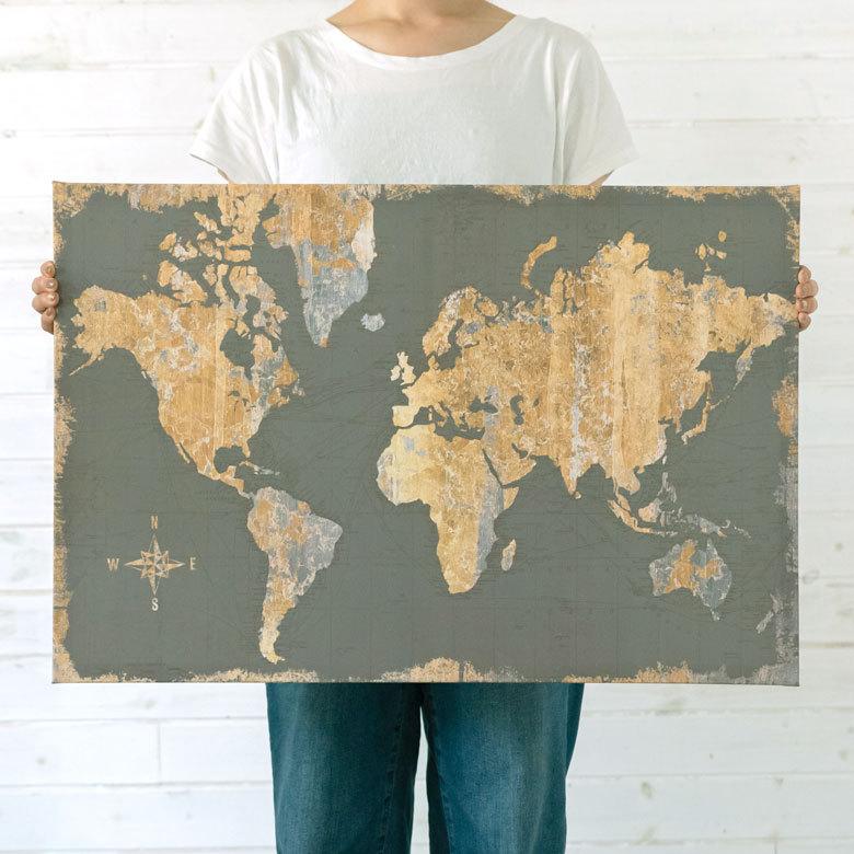 アートフレーム アートパネル 世界地図 アンティーク風 W 75cm D 50cm