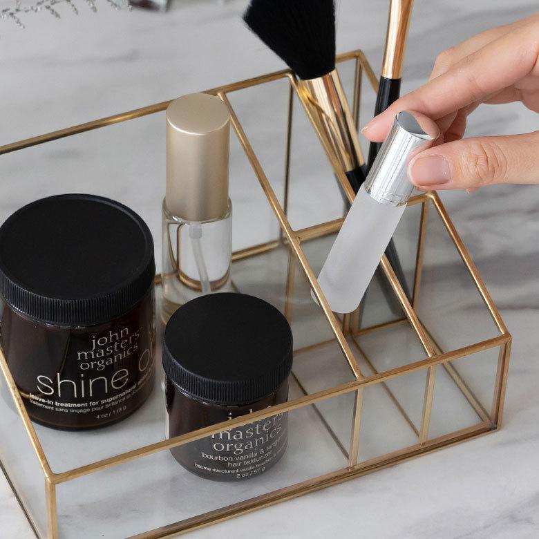 ブラシ スタンド コスメ ガラス 真鍮 5分割 収納 ボックス メイク アクセサリー アンティーク 風 ディスプレイ おしゃれ 北欧  雑貨 インテリア アジアン 67070 | ブランド登録なし | 01