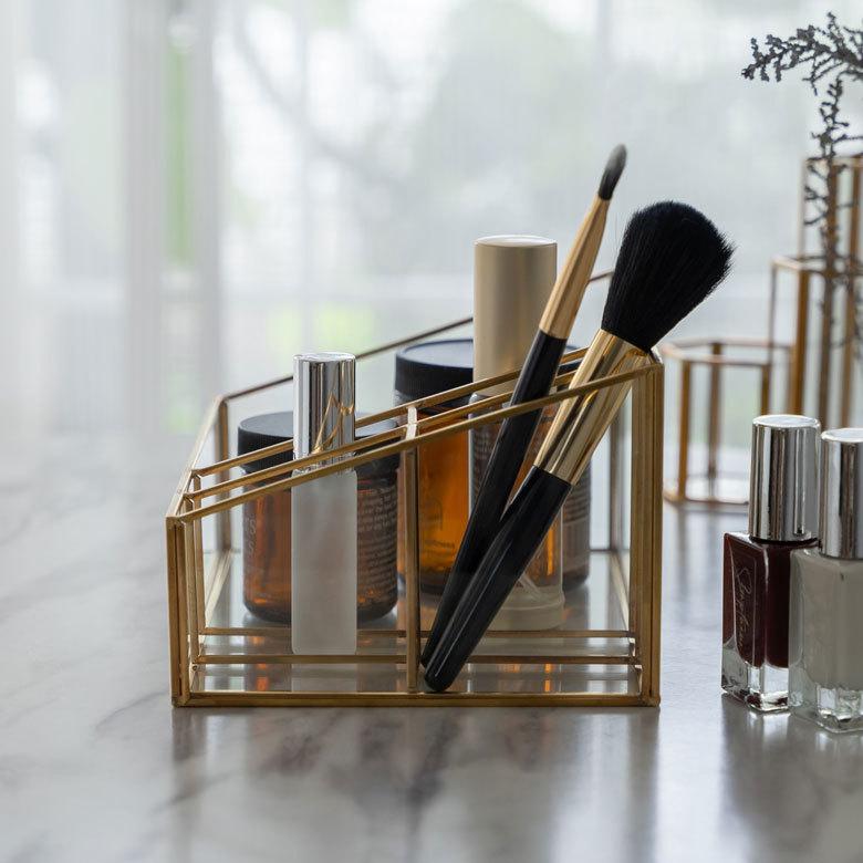 ブラシ スタンド コスメ ガラス 真鍮 5分割 収納 ボックス メイク アクセサリー アンティーク 風 ディスプレイ おしゃれ 北欧  雑貨 インテリア アジアン 67070 | ブランド登録なし | 11