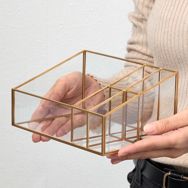 ブラシ スタンド コスメ ガラス 真鍮 5分割 収納 ボックス メイク アクセサリー アンティーク 風 ディスプレイ おしゃれ 北欧  雑貨 インテリア アジアン 67070 | ブランド登録なし | 16