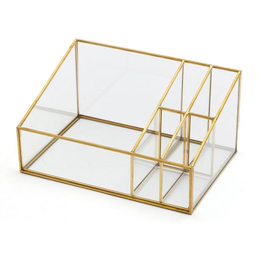 ブラシ スタンド コスメ ガラス 真鍮 5分割 収納 ボックス メイク アクセサリー アンティーク 風 ディスプレイ おしゃれ 北欧  雑貨 インテリア アジアン 67070 | ブランド登録なし | 20