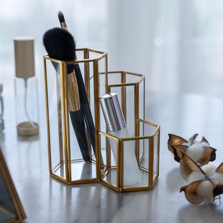 ブラシ スタンド コスメ 収納  ガラス 真鍮 メイク ケース 鉛筆 ペン 立て ボックス 小物 入れ ディスプレイ おしゃれ 北欧  雑貨 インテリア アジアン 67071 | ブランド登録なし | 06