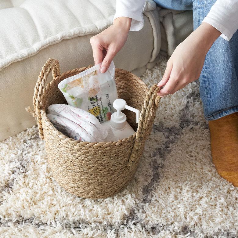かご バスケット 持ち手付き 収納 い草 Mサイズ 丸 円 型 プランター