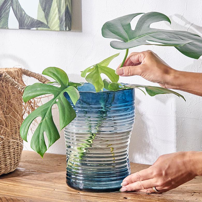 フラワー ベース おしゃれ 花瓶 花びん 花器 ガラス ブルー 楕円柱